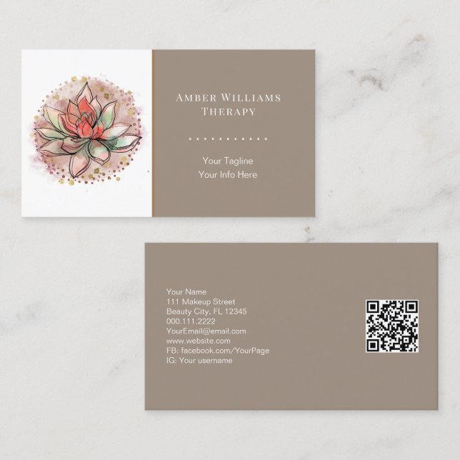 Therapist Spa Succulent Yoga Healing QR Code Business Card (Front/Back)