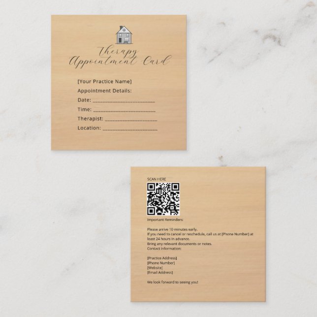 Therapist Therapy Appointment Reminder Card (Front/Back)