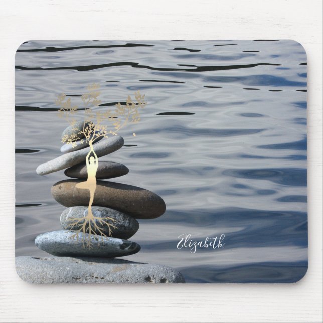 Therapist Zen Stones,Gold Tree Silhouette,Sea Mouse Pad (Front)