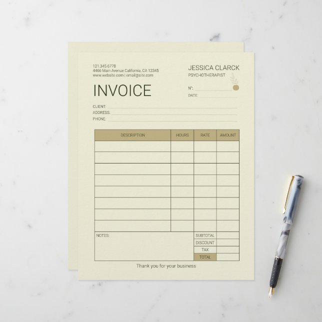 Therapists and counsellors Customizable Invoice Letterhead (Front/Back In Situ)