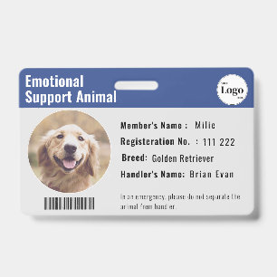 Therapy Animal ID Photo Barcode Deep Blue Badge