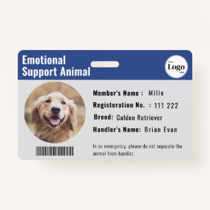 Therapy Animal ID Photo Barcode Deep Blue Badge