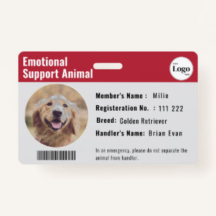 Therapy Animal ID Photo Barcode Red Grey Badge