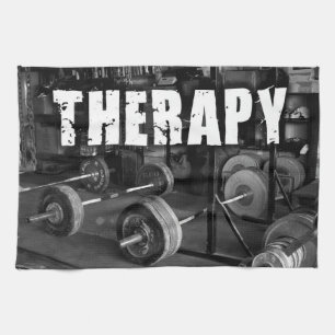 THERAPY (Barbells) - "Weight lifting" Motivational Kitchen Towel