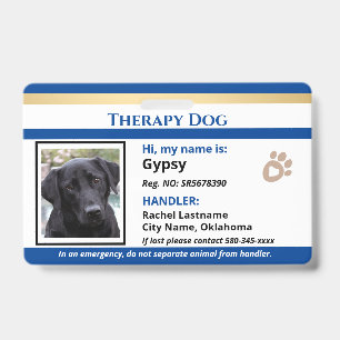 Therapy Dog Animal ID One Photo Option Badge