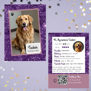 Therapy Dog Trading Card Purple Sparkle