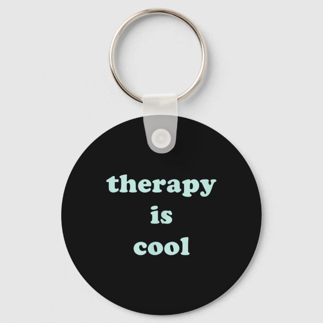 Therapy Is Cool Mint Green Mental Health Awareness Keychain (Front)
