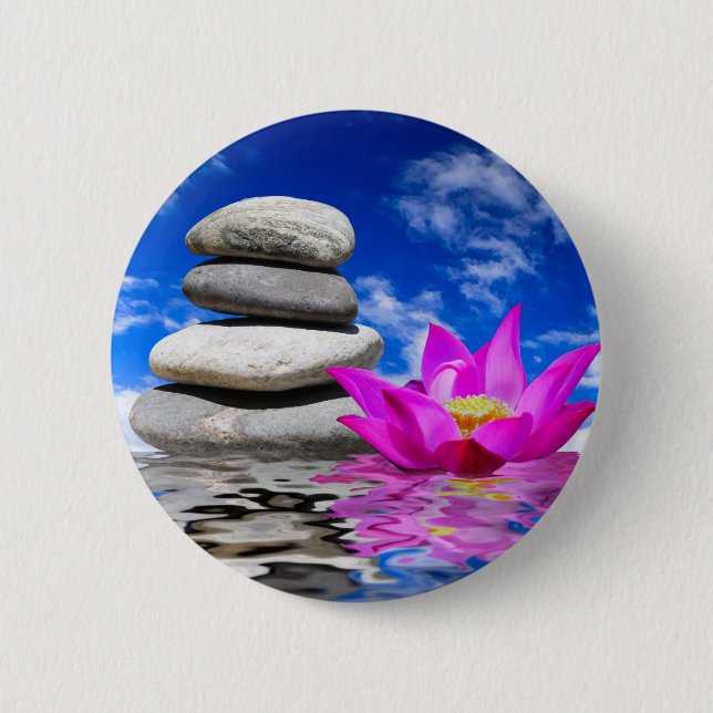 Therapy Rock Stones & Lotus Flower 2 Inch Round Button (Front)