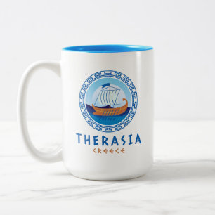 Therasia, Greece Greek Ship Design Two-Tone Coffee Mug