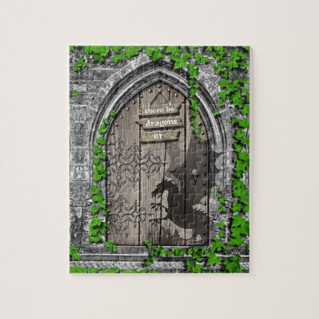 There be Dragons King Arthur Medieval Dragon Door Jigsaw Puzzle (Vertical)