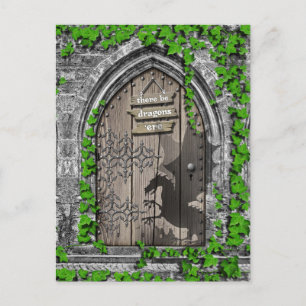 There be Dragons King Arthur Medieval Dragon Door Postcard
