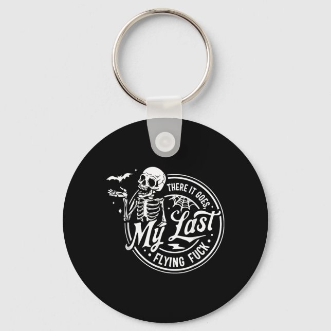 There Goes Last Flying Skeletons Funny Halloween Keychain (Front)