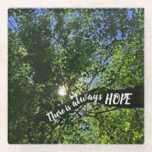 There is Always Hope Sun Tree Leaves Inspirational Glass Coaster