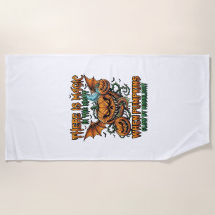 There Is Magic Halloween Monster Pumpkins Bat Wing Beach Towel