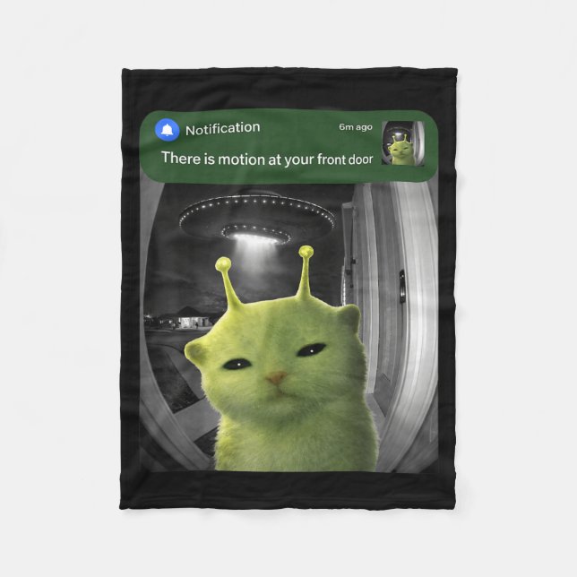There is Motion At Front Door Funny Cat UFO Meme Fleece Blanket (Front)