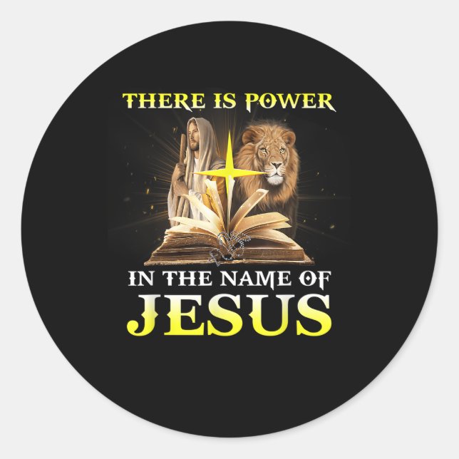 There Is Power In The Name Of Jesus Lion Christian Classic Round Sticker (Front)