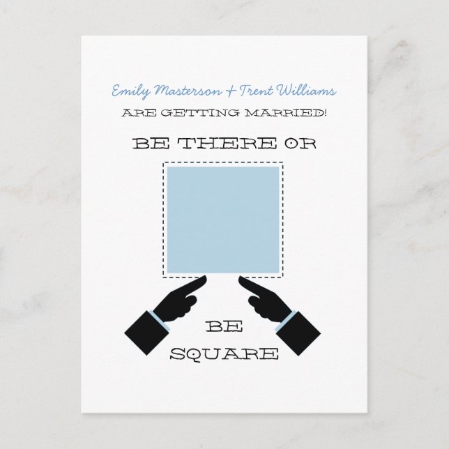 There or Square Save the Date Postcard, Blue Announcement Postcard (Front)
