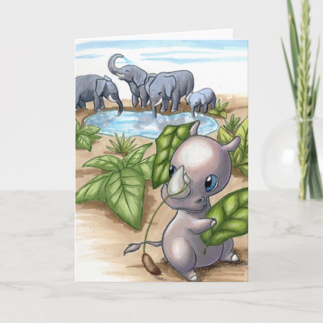 There’s a New Rhino in Town Elephant Friends Card (Front)