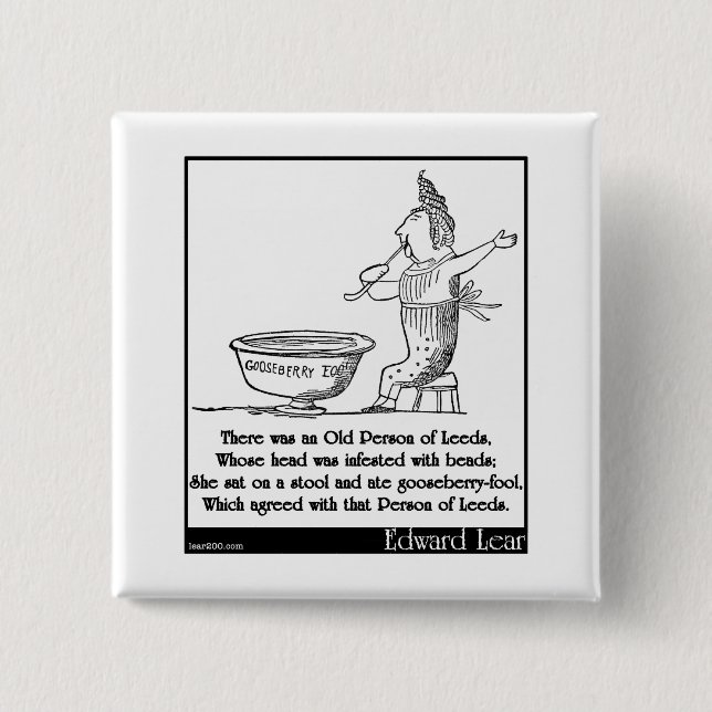 There was an Old Person of Leeds 2 Inch Square Button (Front)