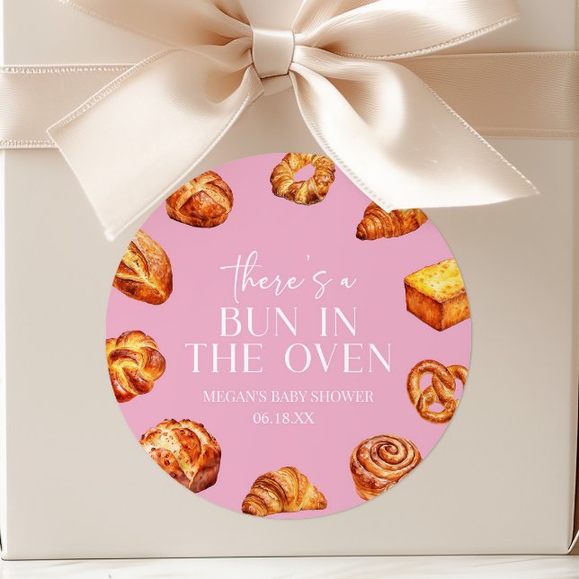 There's A Bun In The Oven Bread Baby Shower Classic Round Sticker (Creator Uploaded)