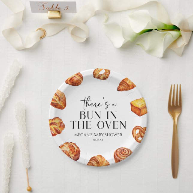 There's A Bun In The Oven Bread Baby Shower Paper Plate (Wedding)