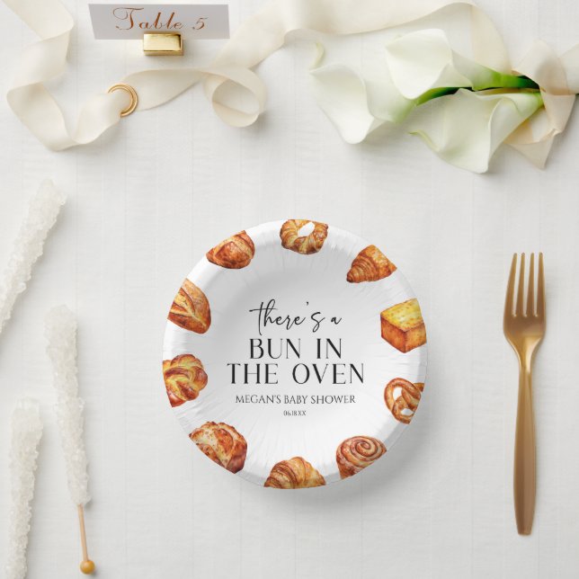 There's A Bun In The Oven Bread Baby Shower Paper Plate (Wedding)