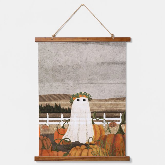 There's A Ghost In The Pumpkin Patch Again Hanging Tapestry (Front)