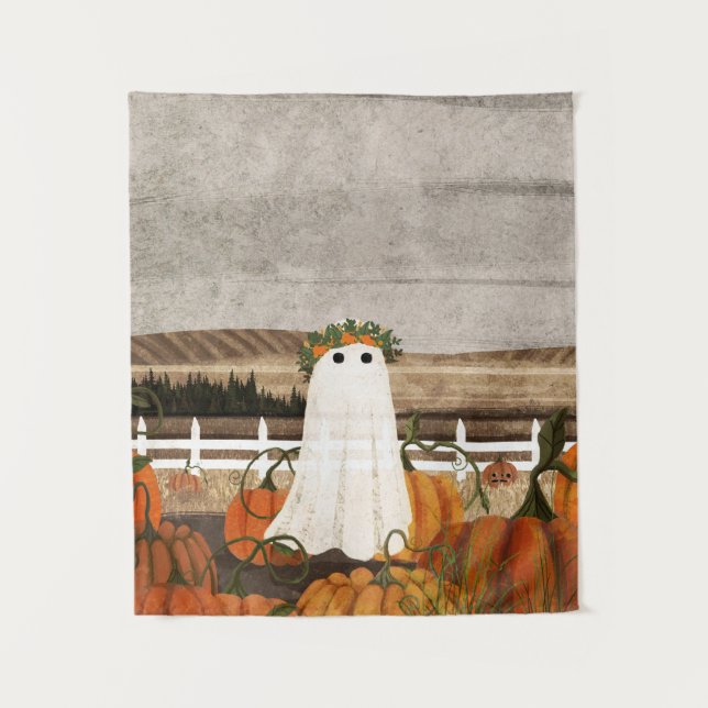 There's A Ghost In The Pumpkin Patch Again Tapestry (Front)