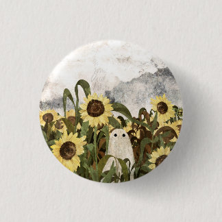 There's a ghost in the sunflower field again... 1 inch round button