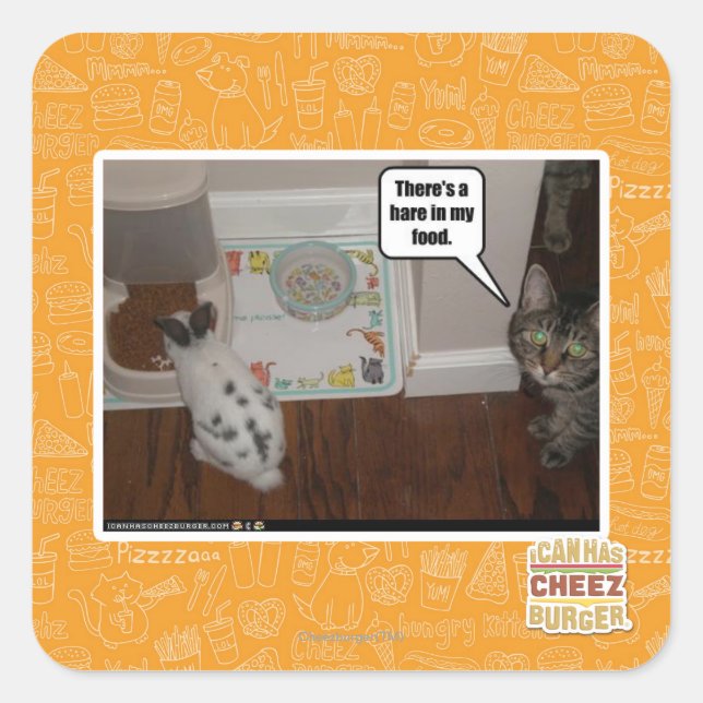 There's a hare in my food. square sticker (Front)