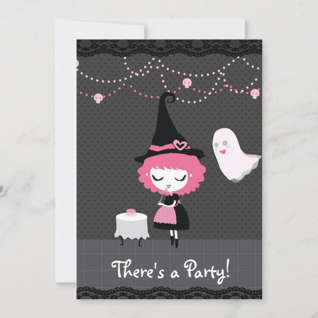 There's a Party! Pink Witch Invitation (Front)