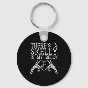 There's A Skelly In My Belly Funny Halloween Pregn Keychain