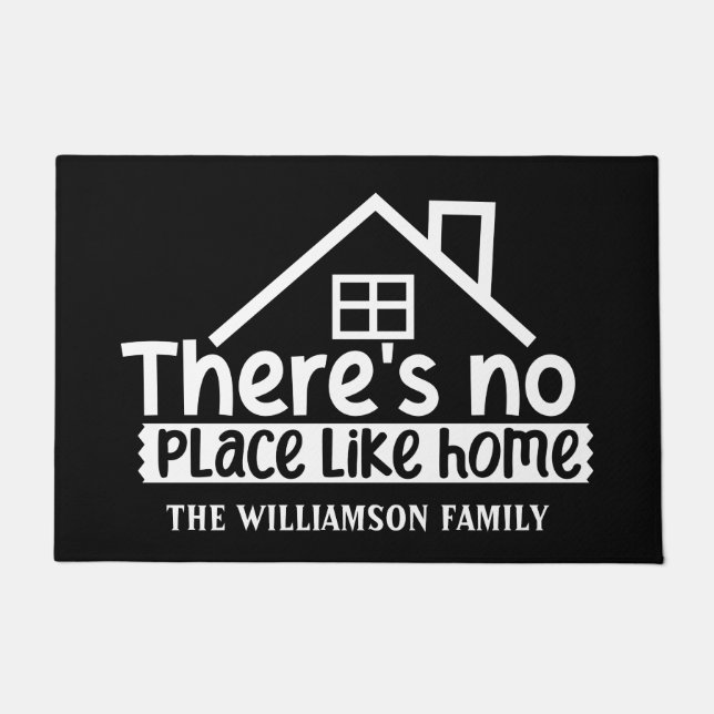 There's No Place Like Home Personalized Black Doormat (Front)