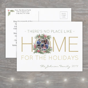 Theres No Place Like Home Watercolor Holly Holiday Postcard