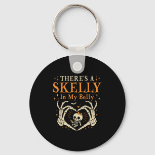 There's Skelly In My Belly Pregnant Funny Skeleton Keychain