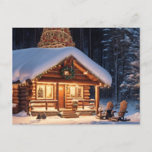 There's Snow On Our Wood Cabin Holiday Postcard
