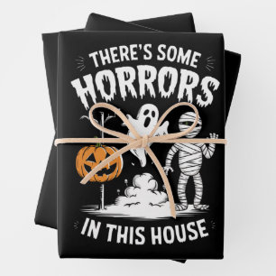 There's Some Horrors In This House Funny Halloween Wrapping Paper Sheet