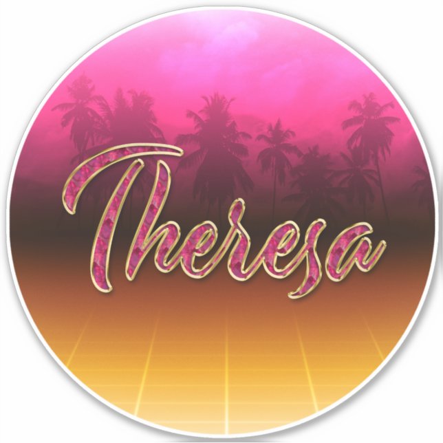 Theresa first name name golden pink sticker sticke (Front)