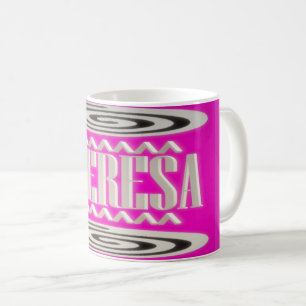 Theresa name design deep pink with hypnotic symbol coffee mug