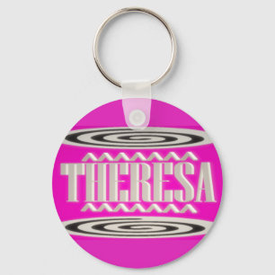 Theresa name design deep pink with hypnotic symbol keychain