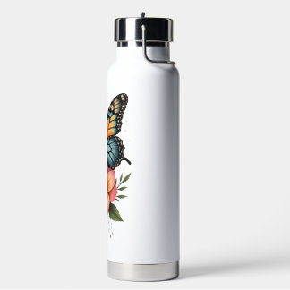 Thermal Bottle with Butterfly and Flowers