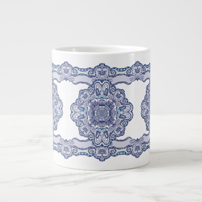 Thermal Tumbler blue China inspired Large Coffee Mug (Front)