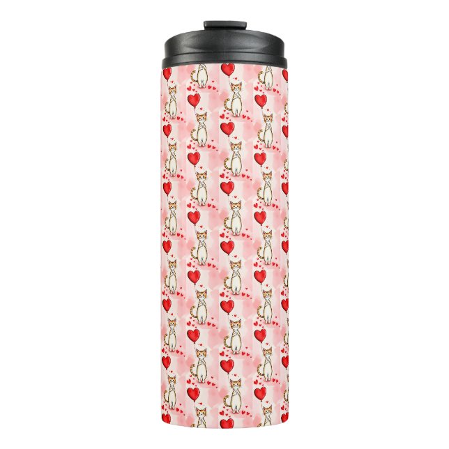 Thermal Tumbler Cat Kitten Red Hearts  (Front)
