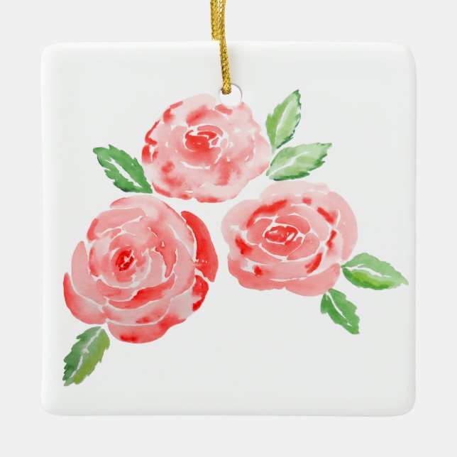 These are watercolor roses ceramic ornament (Front)