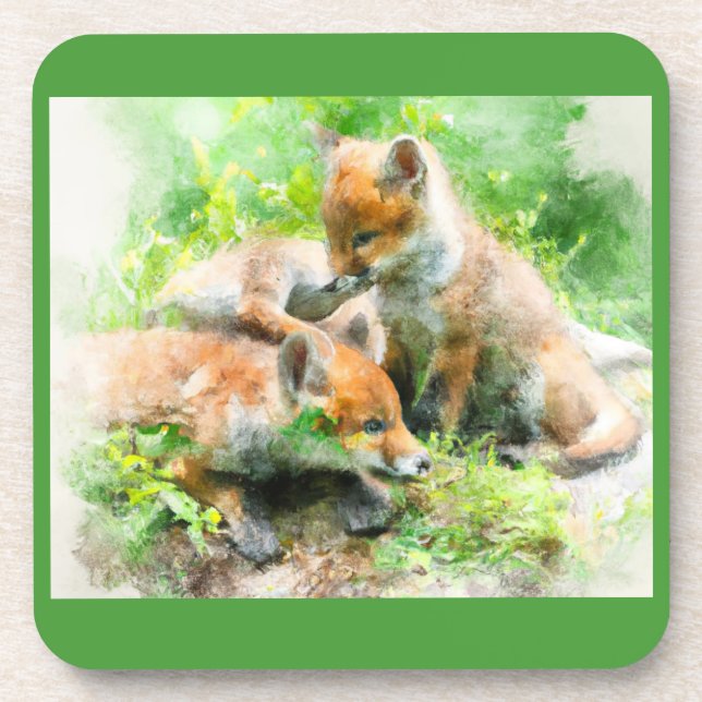 these cute fox cubs playing in the sun. coaster (Front)