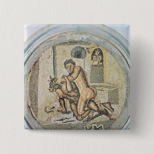 Theseus wrestling with the Minotaur 2 Inch Square Button (Front)