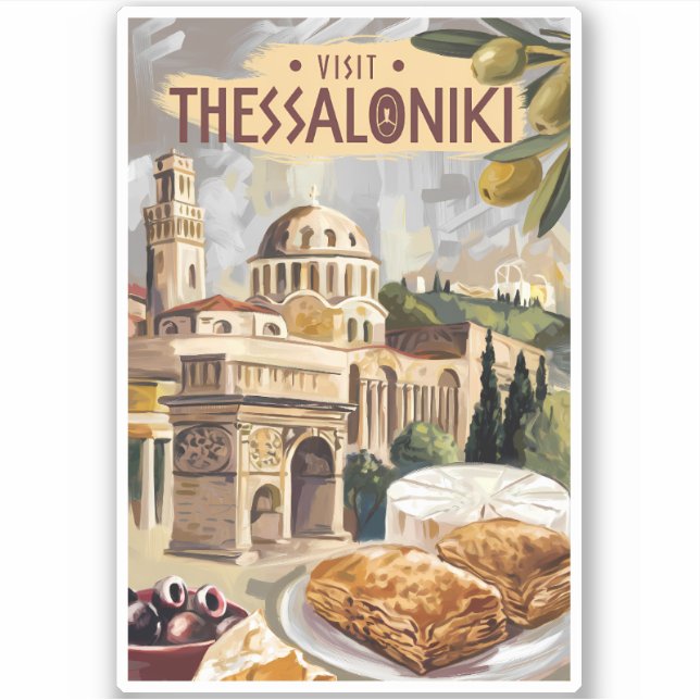 Thessaloniki Greece Painterly Travel Art Vintage (Front)