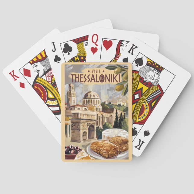Thessaloniki Greece Painterly Travel Art Vintage Playing Cards (Back)
