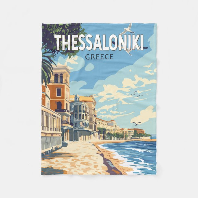 Thessaloniki Greece Travel Art Vintage Fleece Blanket (Front)