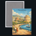 Thessaloniki Greece Vintage Travel Magnet<br><div class="desc">Capture the timeless soul of the "Bride of the Thermaic Gulf" with this stunning Thessaloniki retro illustration on a magnet. Inspired by mid-century travel aesthetics, this piece features the iconic White Tower and the vibrant coastal energy of Greece's cultural capital. Whether you’re a proud Thessalonikian, a lover of Aegean history,...</div>